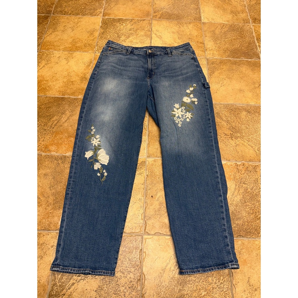 Old Navy OG Loose Floral Embroidered High Waisted Jeans Medium Wash Size 18